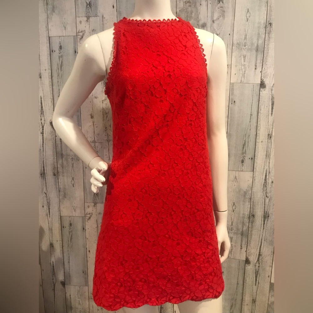Monteau tomato red lace sleeveless dress